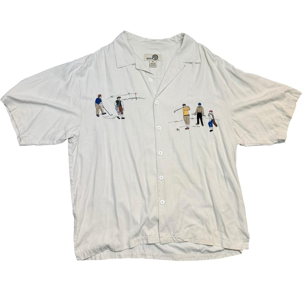 Bravo Silk Golf Embroidered Shirt Mens XL Camp Collar Vintage Golfers